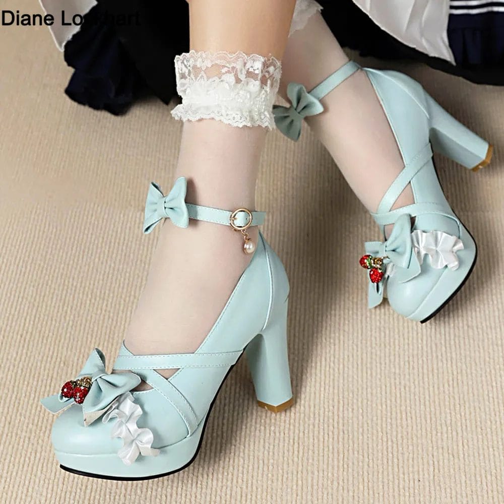 2024 Summer Ladies Platform Cute Bow Lace Princess Mary Jane Sweet Girls Lolita Shoes Party High Heel Buckle Women Pumps 31-43 1