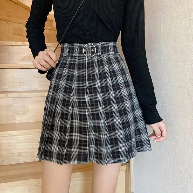 Goth Skirt Plaid Pleated Mini Harajuku Grunge Winter Autumn Women Gothic Streetwear High Waist Fashion Short Skirt 1