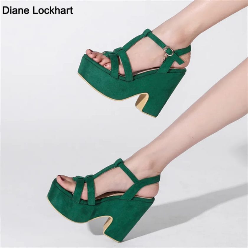 2023 Summer New Platform Sandals Women Ladies Shoes Thick High Heels Pumps Flock Wedge Fashion Sandalias De Mujer 34-43 Green 1