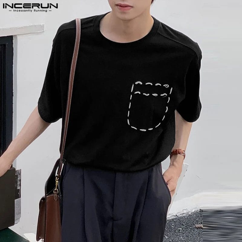 Men Casual T Shirt Solid Color O-neck Short Sleeve Loose Streetwear 2023 Fashion Camisetas Summer Leisure Tee Tops S-5XL INCERUN 1