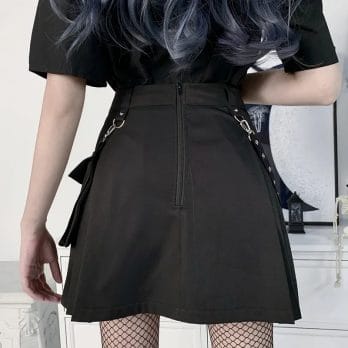 Harajuku Punk Gothic Black High Waist Black Skirts Women Sexy Patchwork Bandage Mini Female Streetwear Black Skirt 6