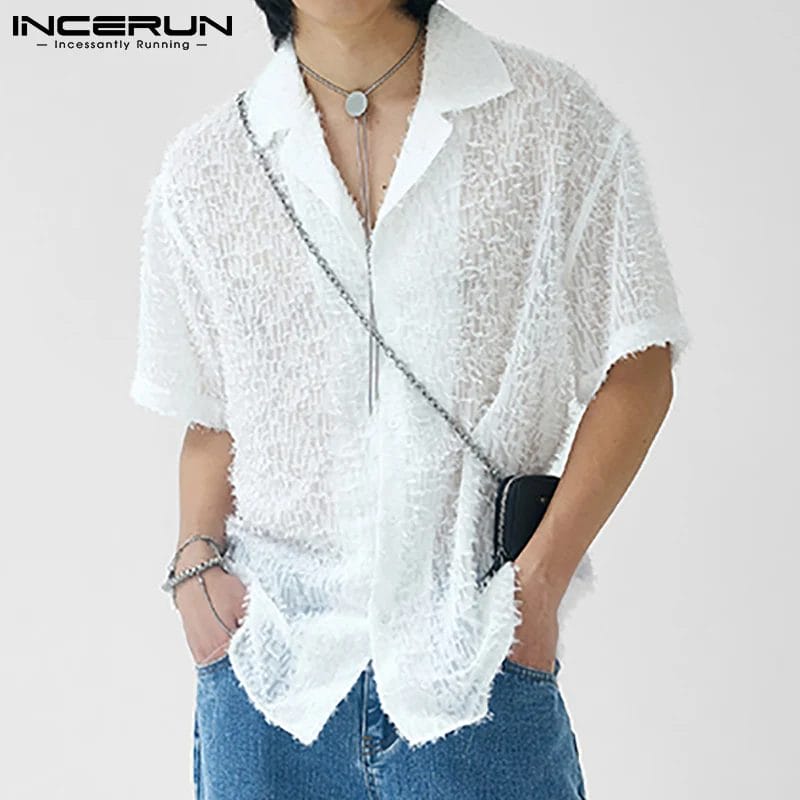 INCERUN Men's Shirt Tassel Solid Color Lapel Short Sleeve Casual Men Clothing Streetwear Summer 2024 Fashion Party Camisas S-5XL 1