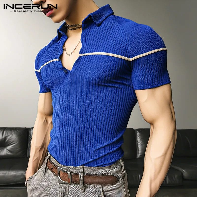 Men's Casual T Shirt Lapel Short Sleeve Fitness Patchwork Summer Fashion Male Tee Tops 2024 Streetwear Leisure Camisetas INCERUN 1