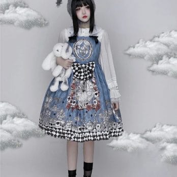 Vintage Gothic Lolita Style Slip Dress Women Harajuku Y2k Sleeveless Dark Bunny Print Party Dresses Girly Kawaii Bow Vestidos 4