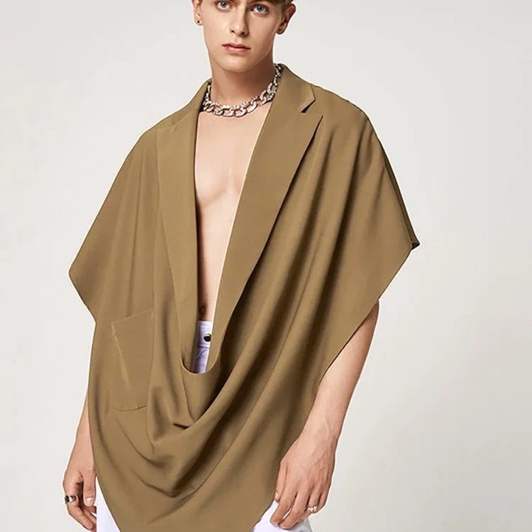 2023 Fashion Men Vests Solid Color Lapel Sleeveless Casual Irregular Waistcoats Pockets Loose Streetwear Men Cloak S-5XL INCERUN 1
