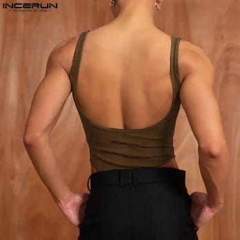 2023 Men Bodysuits Solid Color O-neck Sleeveless Streetwear Fashion Male Rompers Fitness Tank Tops Sexy Bodysuit S-5XL INCERUN 4