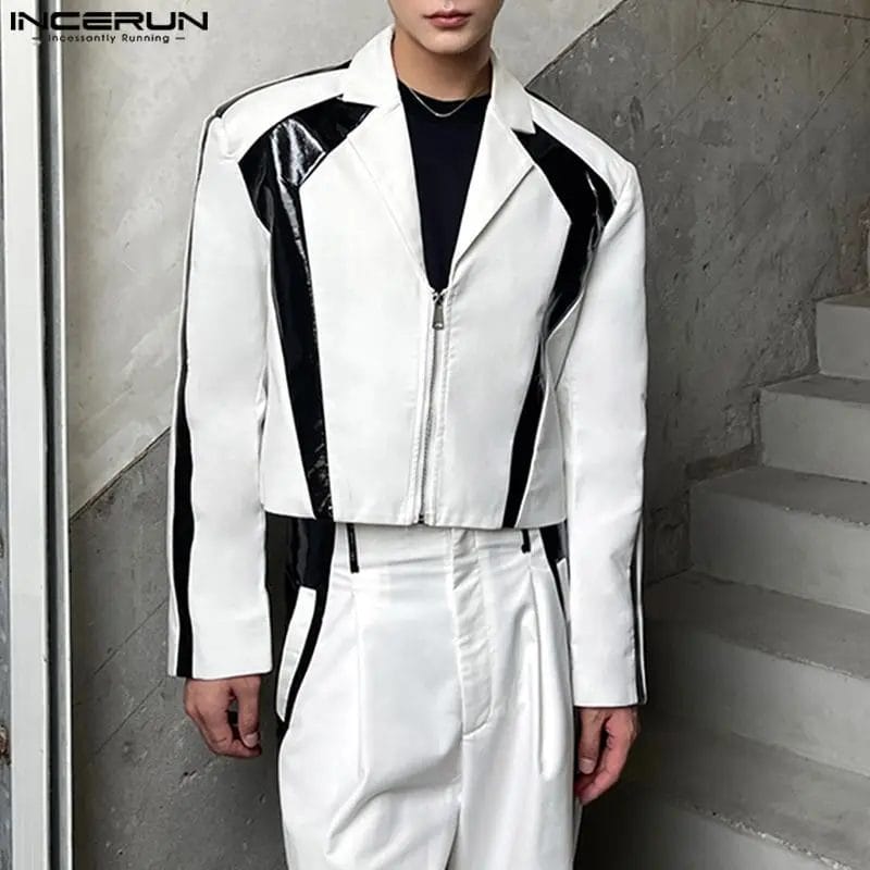 2023 Men's Blazer Patchwork Lapel Long Sleeve Zipper Casual Crop Coats Men Streetwear Fashion Leisure Male Suits S-5XL INCERUN 1