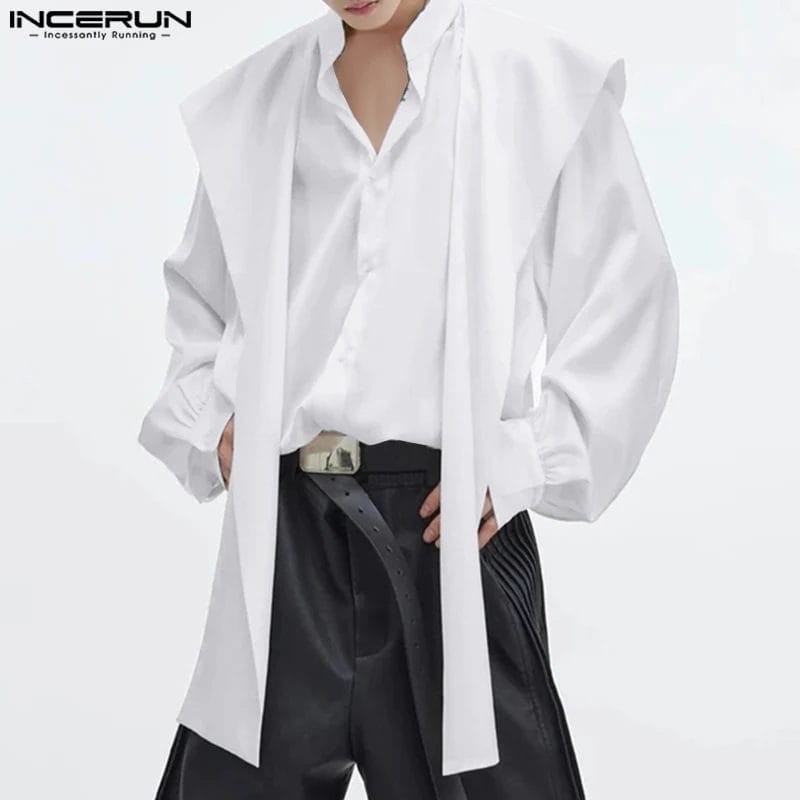 Men Irregular Shirt Hooded Stand Collar Long Sleeve Button Men Clothing Streetwear 2023 Solid Stylish Casual Shirts 5XL INCERUN 1