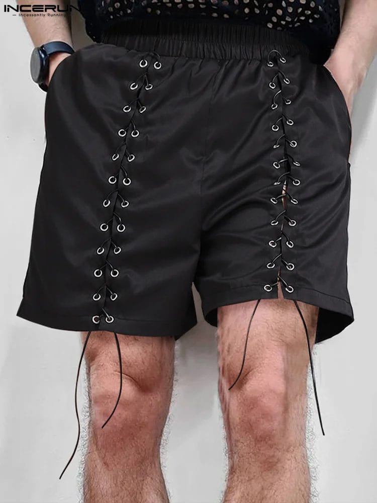INCERUN Fashion Men Shorts Lace Up Drawstring Joggers Summer Leisure Men Bottoms 2023 Streetwear Loose Casual Shorts Plus Size 1