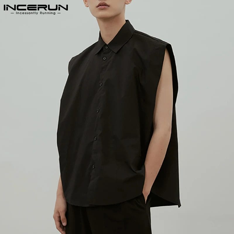 INCERUN 2024 Men Shirt Lapel Sleeveless Button Solid Color Loose Camisas Streetwear Breathable Fashion Casual Men Vests S-5XL 1