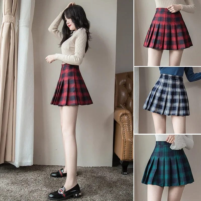 Mini High Waist Pleated Skirts Plaid Sweet Women Harajuku A-line Sailor Autumn Chic Skirts for Women Clothes 1