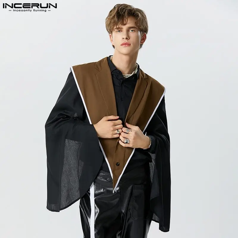 Men Vests Patchwork Lapel Sleeveless Lace Up Button Irregular Waistcoats Men 2023 Streetwear Fashion Casual Vests S-5XL INCERUN 1
