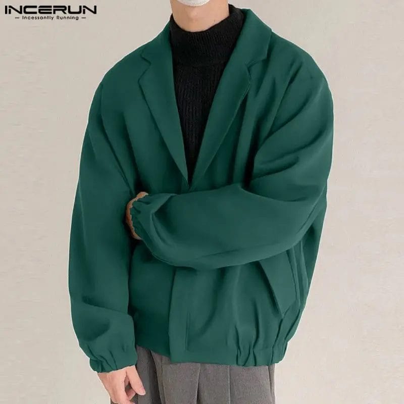 INCERUN 2023 Men Jackets Solid Color Zipper Lapel Long Sleeve Streetwear Male Coats Korean Loose Fashion Casual Outerwear S-5XL 1