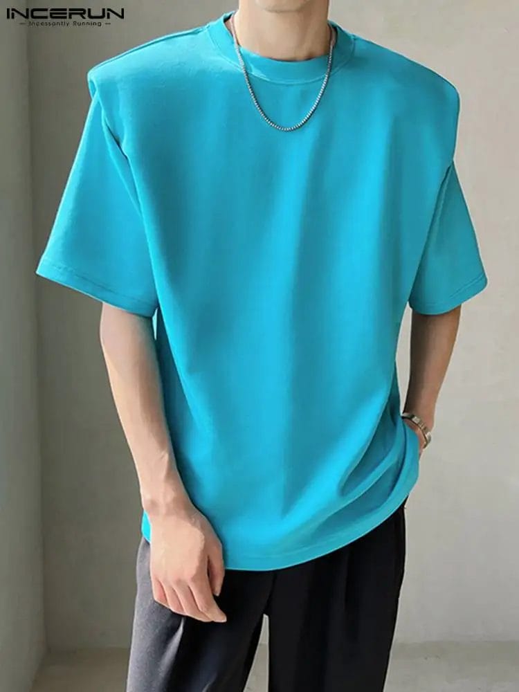 2023 Men T Shirt Solid Color O-neck Short Sleeve Loose Casual Men Clothing Streetwear Summer Korean Leisure Tee Tops INCERUN 1