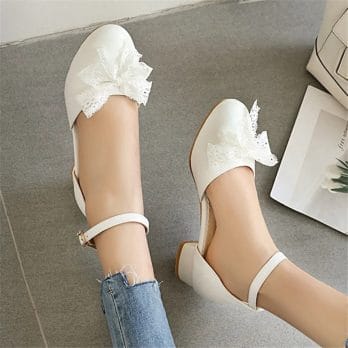 2024 Spring Autumn Women High Heels Mary Jane Pumps Party Wedding White Pink Lace Bow Princess Cosplay Lolita Shoes Size 31-43 4
