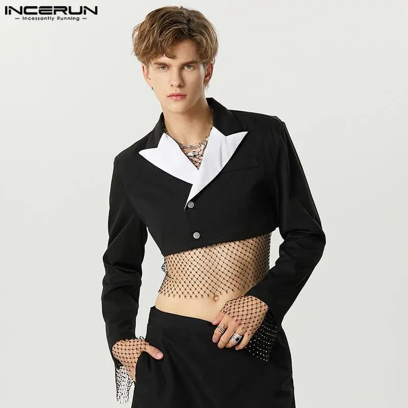 Men Blazer Patchwork Lapel Long Sleeve Button Streetwear Autumn Casual Suits Men 2023 Fashion Unisex Crop Coats S-5XL INCERUN 7 1