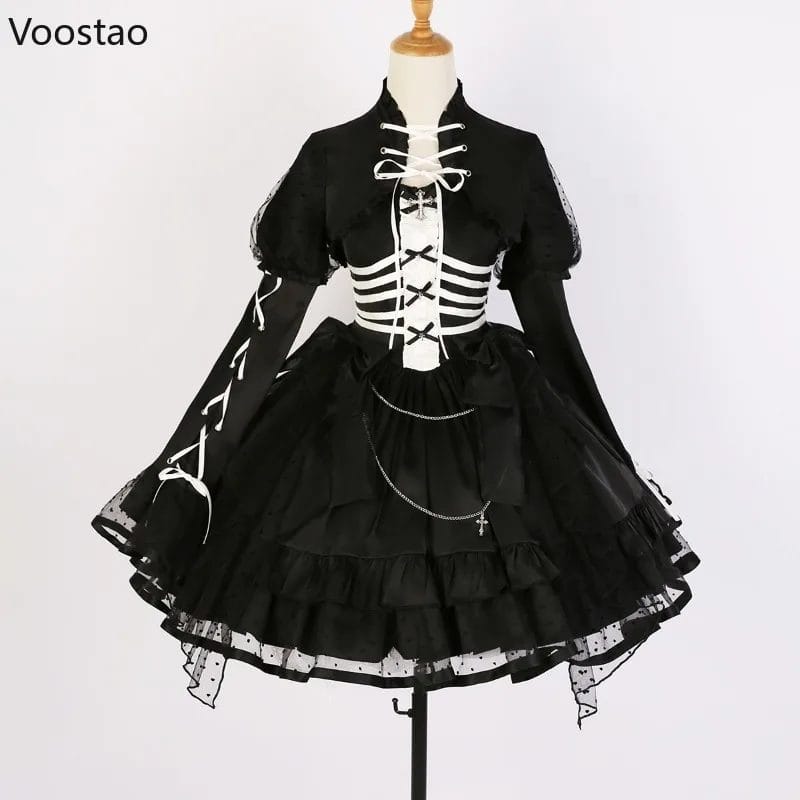 Prisoner's Illusion Gothic Lolita Dress Women Victorian Vintage Punk Black Party Dresses Girls Harajuku Y2k Halloween Cute Dress 1