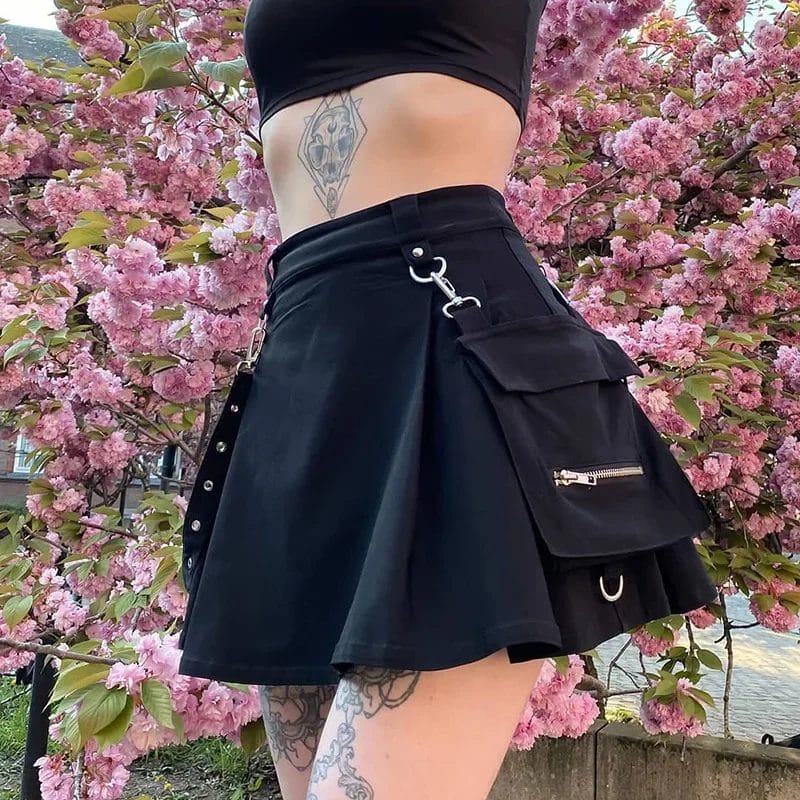 Harajuku Punk Gothic Black High Waist Black Skirts Women Sexy Patchwork Bandage Mini Female Streetwear Black Skirt 1