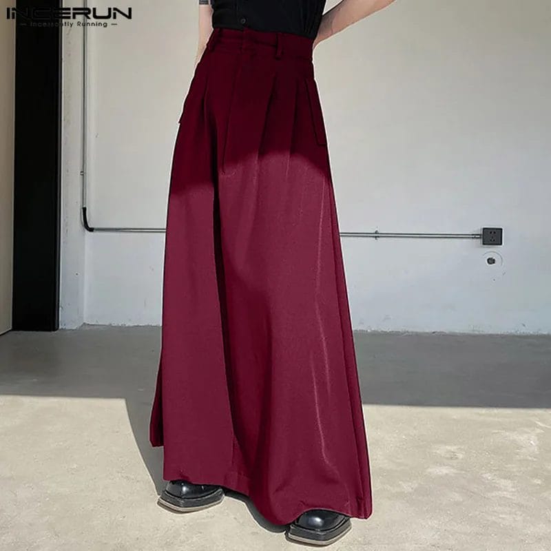 INCERUN Men Wide Leg Pants Skirts Streetwear Button Loose Men Bottoms Personality Solid Color 2023 Fashion Casual Skirts S-5XL 1