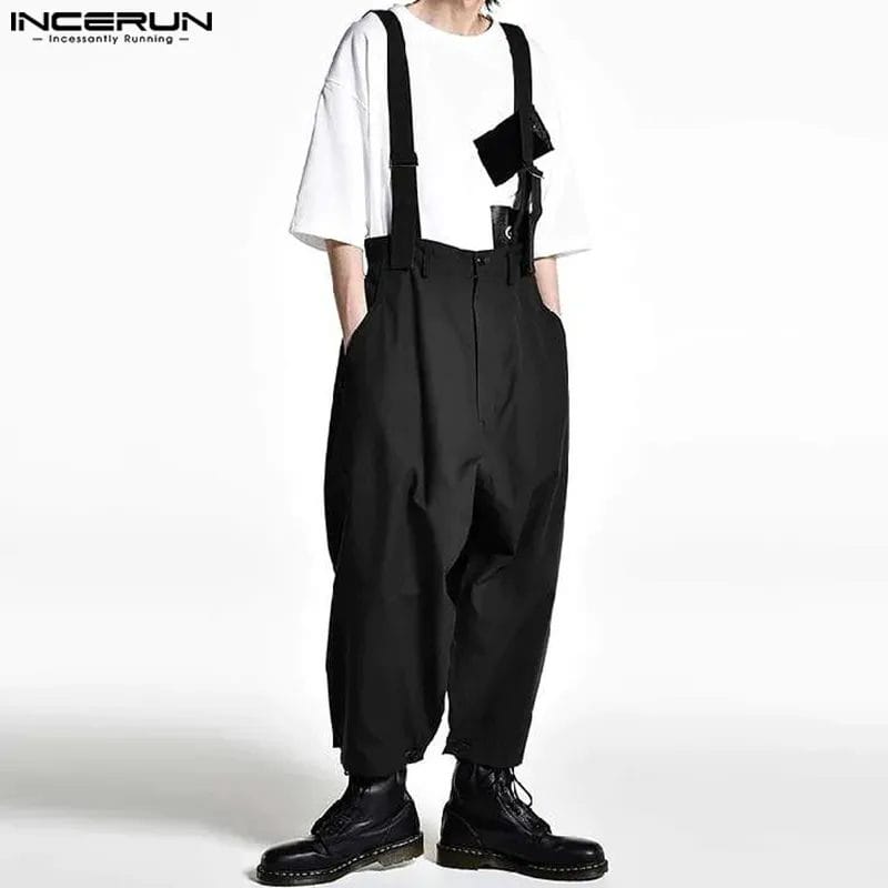 2023 Men Jumpsuits Solid Oversize Korean Sleeveless Streetwear Straps Rompers Fashion Casual Men Wide Leg Overalls S-5XL INCERUN 1