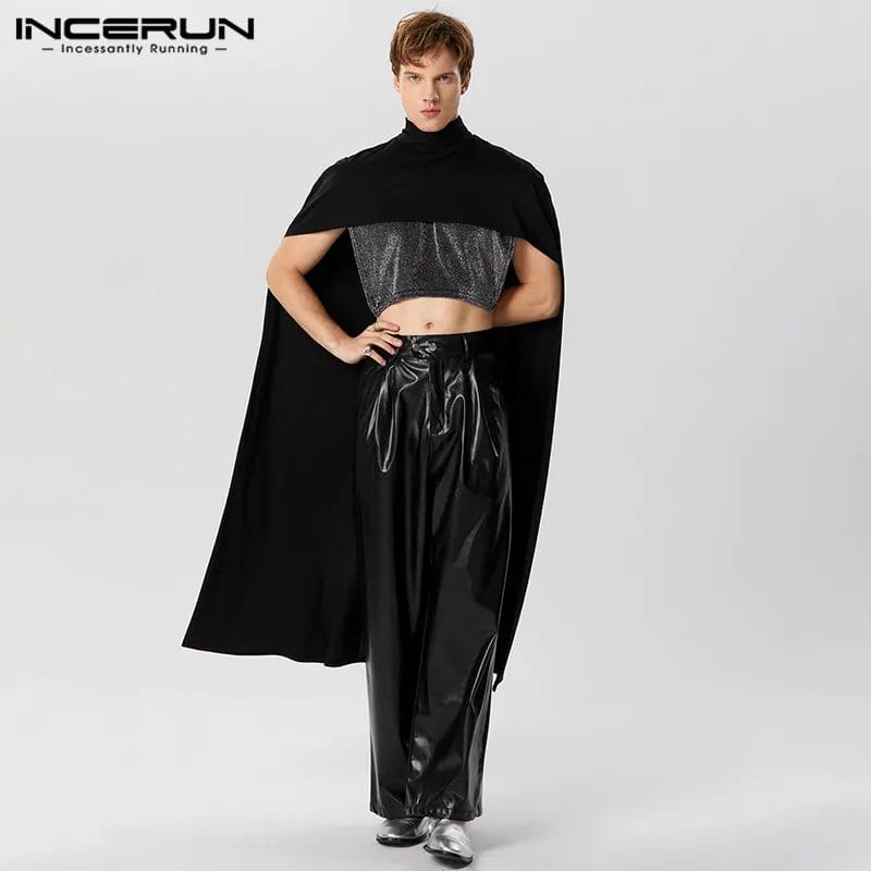 INCERUN 2023 Men Irregular Cloak Coats Turtleneck Solid Male Ponchos Trench Streetwear Autumn Fashion Casual Men Thin Cape S-5XL 1