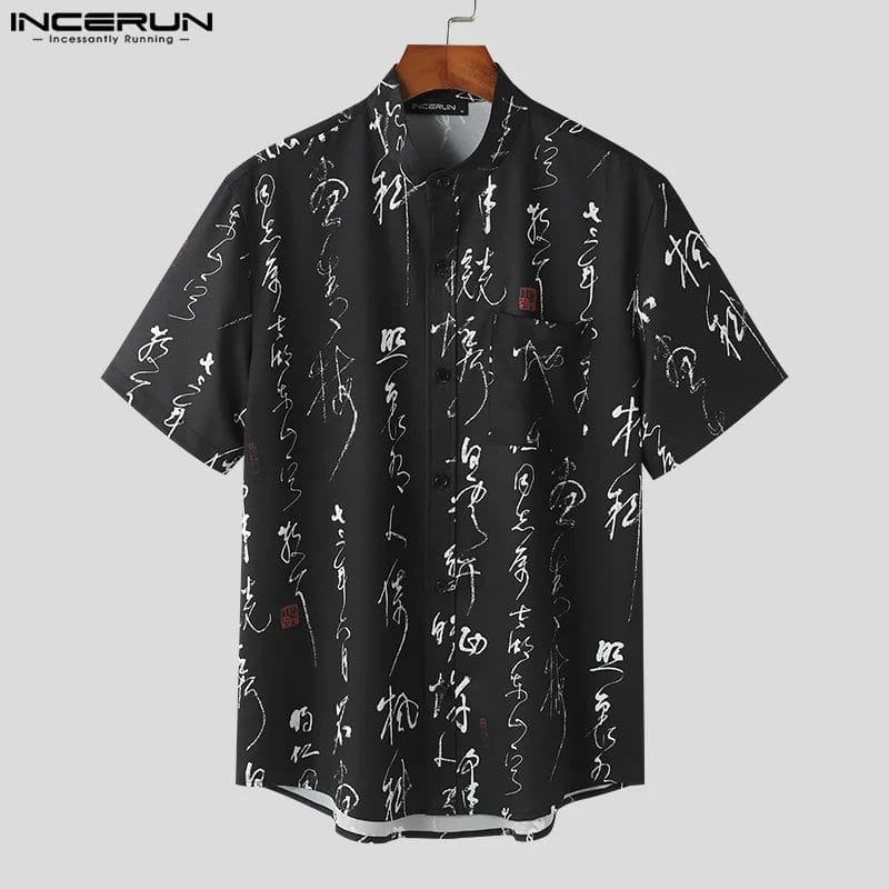 Men Shirt Ethnic Style Printing Vintage Lapel Short Sleeve Men Clothing Streetwear 2024 Summer Casual Male Shirts S-5XL INCERUN 1
