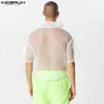 Men T Shirt Mesh Transparent Turtleneck Short Sleeve Sexy Loose Irregular Tee Tops Men Streetwear 2023 Fashion Camisetas INCERUN 4