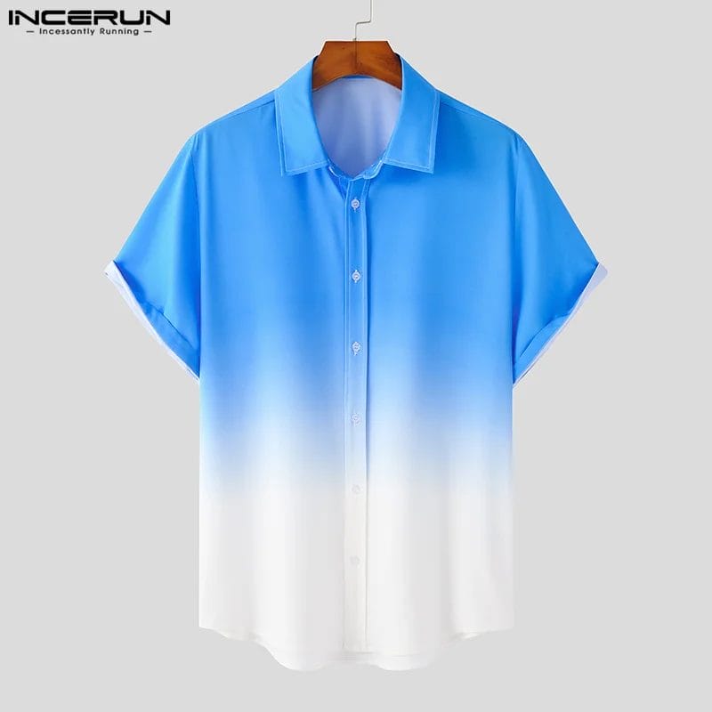 Men Shirt Tie Dye Gradient Lapel Short Sleeve Streetwear Fashion Casual Camisas 2023 Summer Vacation Leisure Shirts Men INCERUN 1