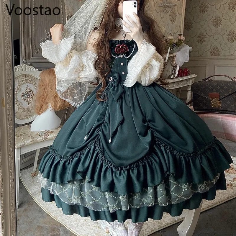 Vintage Victorian Lolita Princess Jsk Dress Women Elegant Sweet Palace Queen Party Dresses Girly Gothic Sleeveless Slip Dress 1