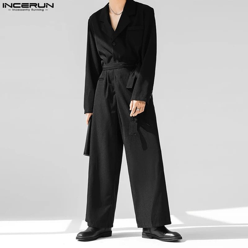 Fashion Men Jumpsuits Solid Color Lapel Long Sleeve Streetwear Korean Style Rompers Loose 2023 Casual Men Overalls S-5XL INCERUN 1