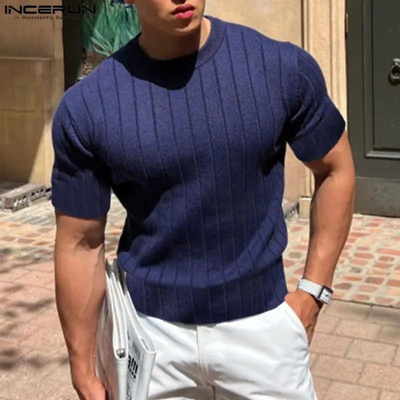 2023 Men T Shirt Solid Color O-neck Short Sleeve Summer Casual Men Tee Tops Fitness Streetwear Fashion Camisetas S-5XL INCERUN 1