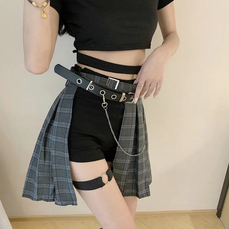 Female Punk Skirt Gothic Style Plaid Irregular Skirts Women Asymmetrical High Waist Pleated Mini Skirts sexy skirt for sex 1