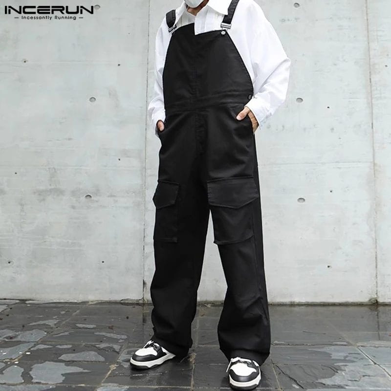 Men's Jumpsuits Solid Color Pockets Loose Streetwear Casual Male Straps Rompers 2023 Korean Fashion Suspender Overalls INCERUN 1