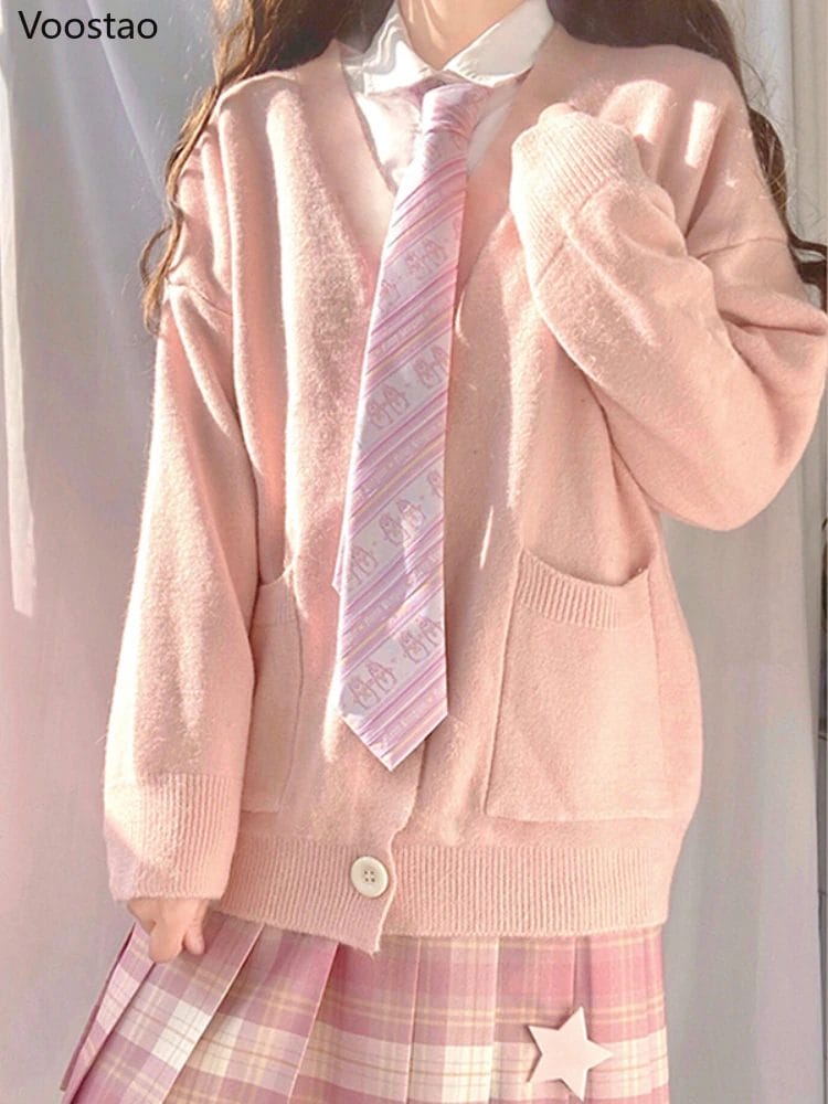 Sweet JK Cardigan Girls Casual Loose Knitted Sweater Coat Japanese Student School Uniform Tops Women Fashion Harajuku Knitwear 1