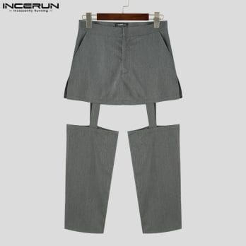 INCERUN Men Pants Solid Hollow Out Sexy 2023 Irregular Trousers Men Streetwear Personality Fashion Casual Unisex Pants S-5XL 6