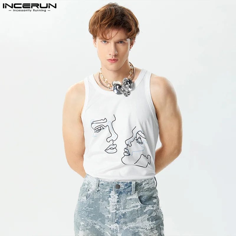INCERUN Men's Tank Tops Printing O-neck Sleeveless Male Vests Streetwear Fitness 2024 Summer Fashion Casual Men Clothing S-5XL 1