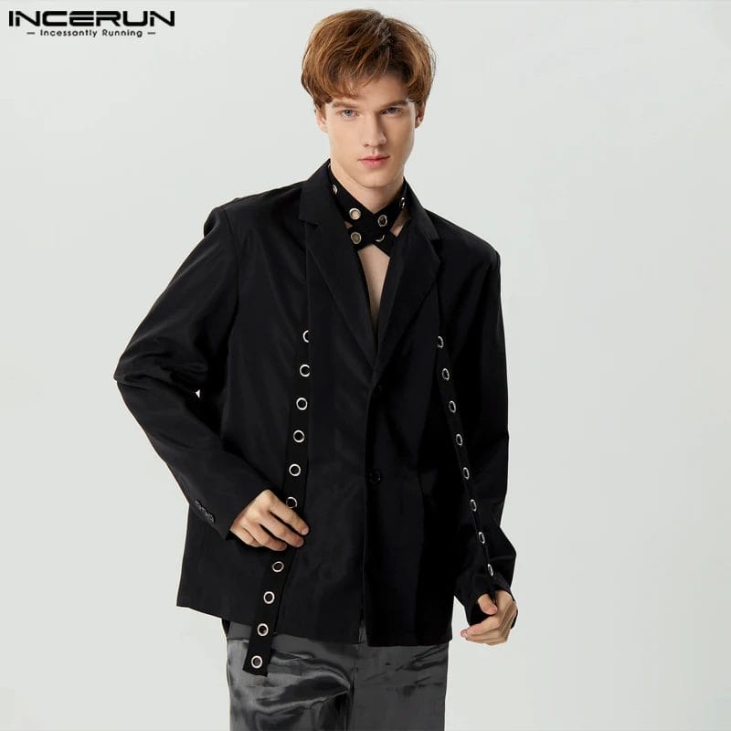 2023 Men Blazer Solid Color Lapel Long Sleeve Button Pleated Casual Male Suits With Belt Streetwear Fashion Coats S-5XL INCERUN 1