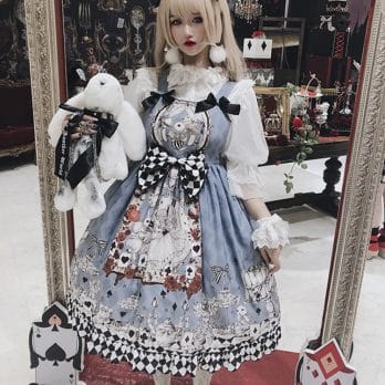 Vintage Gothic Lolita Style Slip Dress Women Harajuku Y2k Sleeveless Dark Bunny Print Party Dresses Girly Kawaii Bow Vestidos 5
