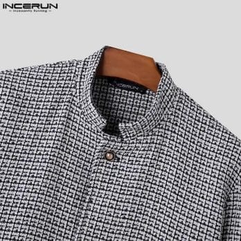 INCERUN Men Jackets Plaid Stand Collar Long Sleeve Button Autumn Men Outerwear 2023 Streetwear Fashion Casual Male Coats S-5XL 4