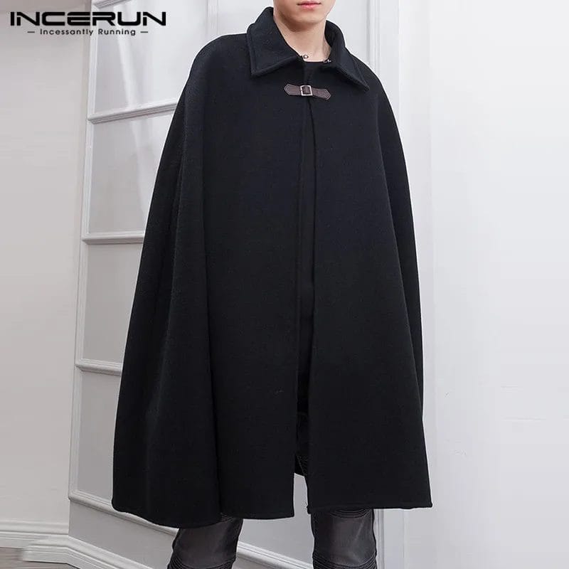 Fashion Men's Cloak Coats Lapel Solid Color One Button Cape Trench Streetwear 2023 Casual Overcoats Men Ponchos S-5XL INCERUN 1