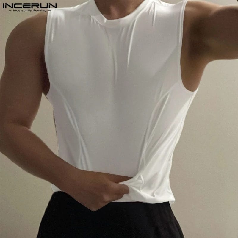 Men Tank Tops Solid Color O-neck Sleeveless Fashion Male Vests Summer Streetwear 2023 Fitness Casual Men Clothing S-5XL INCERUN 1