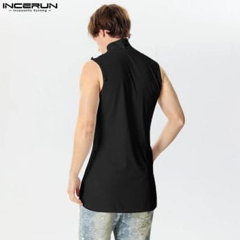 Men Tank Tops Solid Color Turtleneck Sleeveless Casual Long Style Vests Hollow Out Streetwear 2024 Fashion Men Clothing INCERUN 4
