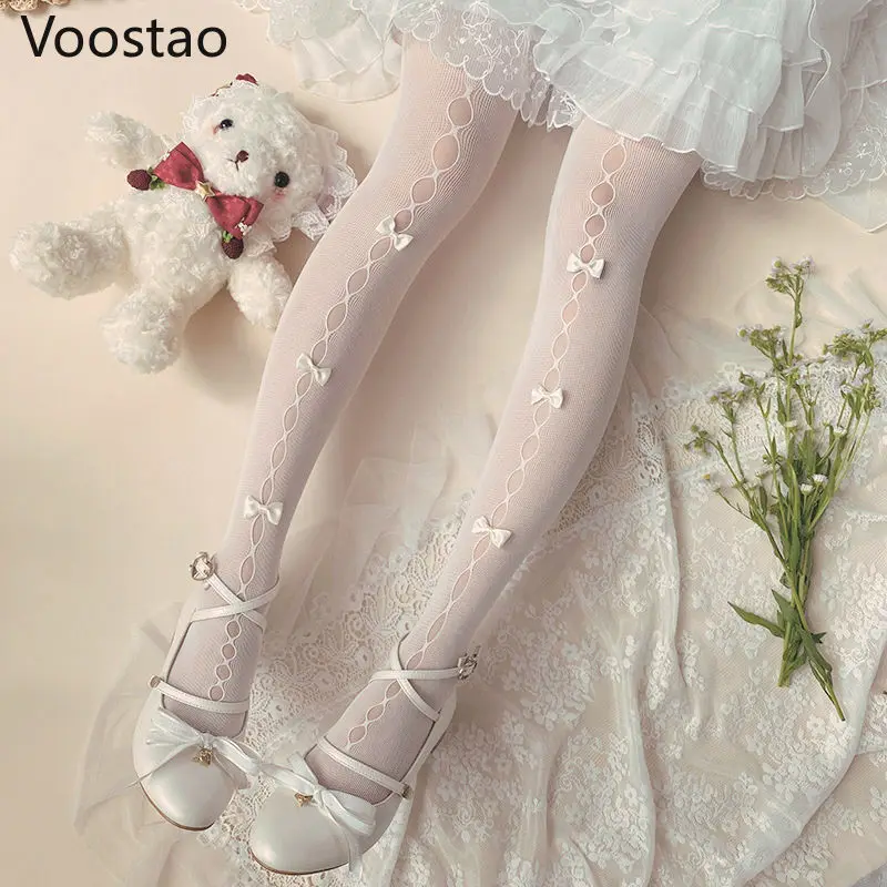 Japanese Sweet Lolita Pantyhose Lace Princess Cute Stockings Women Soft Bowknot Kawaii Maid Socks Girls Harajuku JK Tights Socks 1