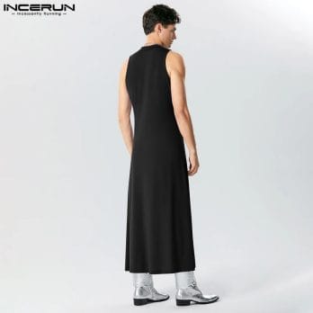 2023 Men Irregular Tank Tops V Neck Sleeveless Zipper Streetwear Stylish Male Vests Solid Color Long Style Tops S-5XL INCERUN 7 4
