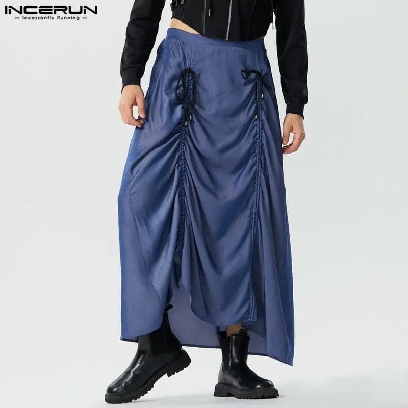 2023 Men Skirts Drawstring Elastic Waist Loose Lace Up Fashion Skirts Streetwear Solid Color Casual Men Bottoms S-5XL INCERUN 1