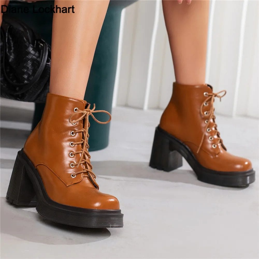 New Fashion Womens Ankle Boots High Heels PU Leather  Platform Boots Punk Gothic Sexy Model Shoes Prefect Botas Mujer Size 34-43 1