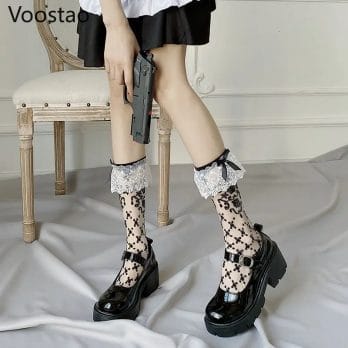 Japanese Gothic Lolita Socks Kawaii Girl Bowknot Transparent JK Uniform Tube Socks Cosplay Women Harajuku Y2k Princess Socks 2