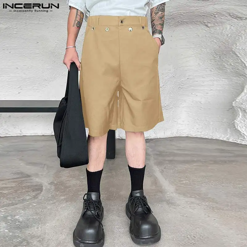 INCERUN Men Shorts Solid Button Streetwear 2024 Fashion Casual Men Bottoms Pockets Korean Style Summer Leisure Shorts S-5XL 1