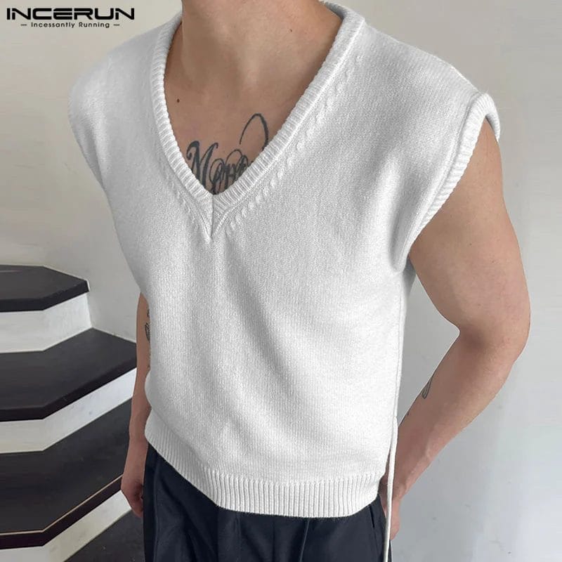INCERUN 2023 Men Tank Tops V Neck Sleeveless Solid Streetwear Sexy Casual Male Vests Hollow Out Loose Fashion Men Clothing S-5XL 1