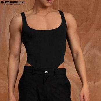 2023 Men Bodysuits Solid Color O-neck Sleeveless Streetwear Fashion Male Rompers Fitness Tank Tops Sexy Bodysuit S-5XL INCERUN 2